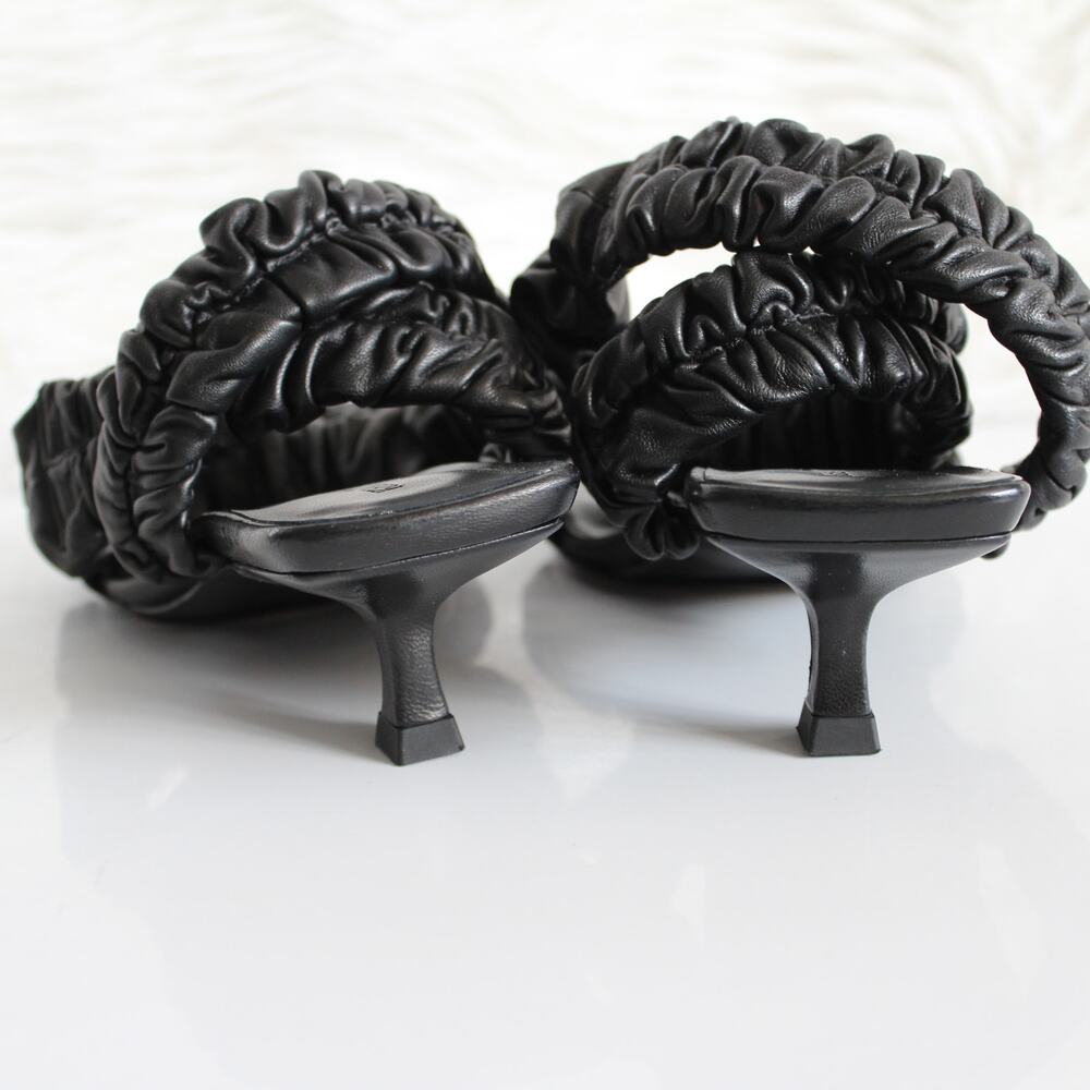 Khaite Lexington Black Ruched Leather Kitten-Heel Sandals (two different sizes) - Picture 8 of 16